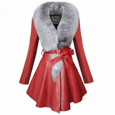 Faux Fur Coat Women Winter Female Sheepskin Coats Pure Color Faux Fox Fur Collars Snap Fastener Furs Oversize  8Xl