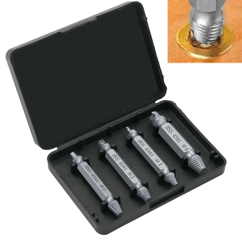 

4Pcs Screw Extractor S2 4341 Double Head Electric Screwdriver Bit Material Damaged Screw Extractor Stud Screw Removal Tool