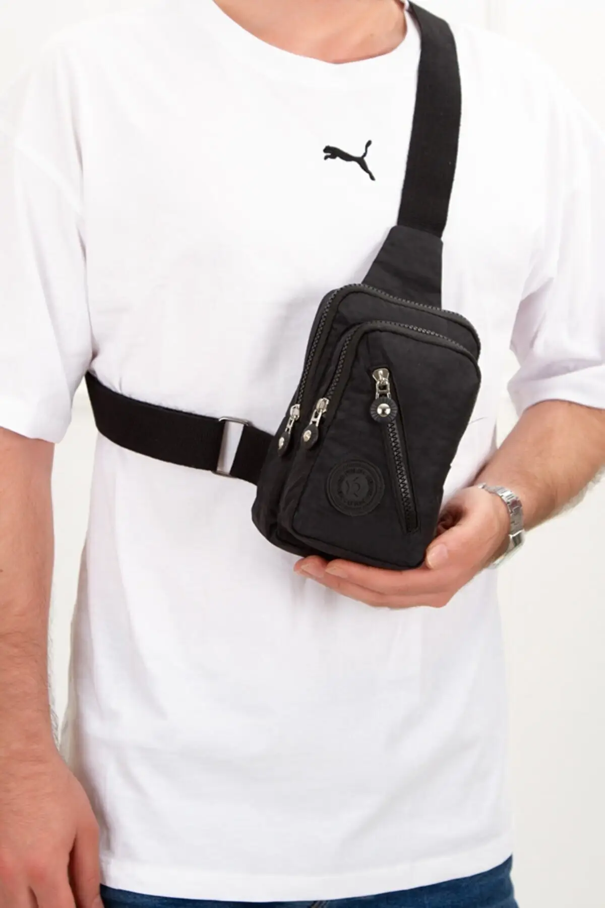 

Унисекс, черная сумка для телефона из водостойкой ткани с одной ручкой, с карманом