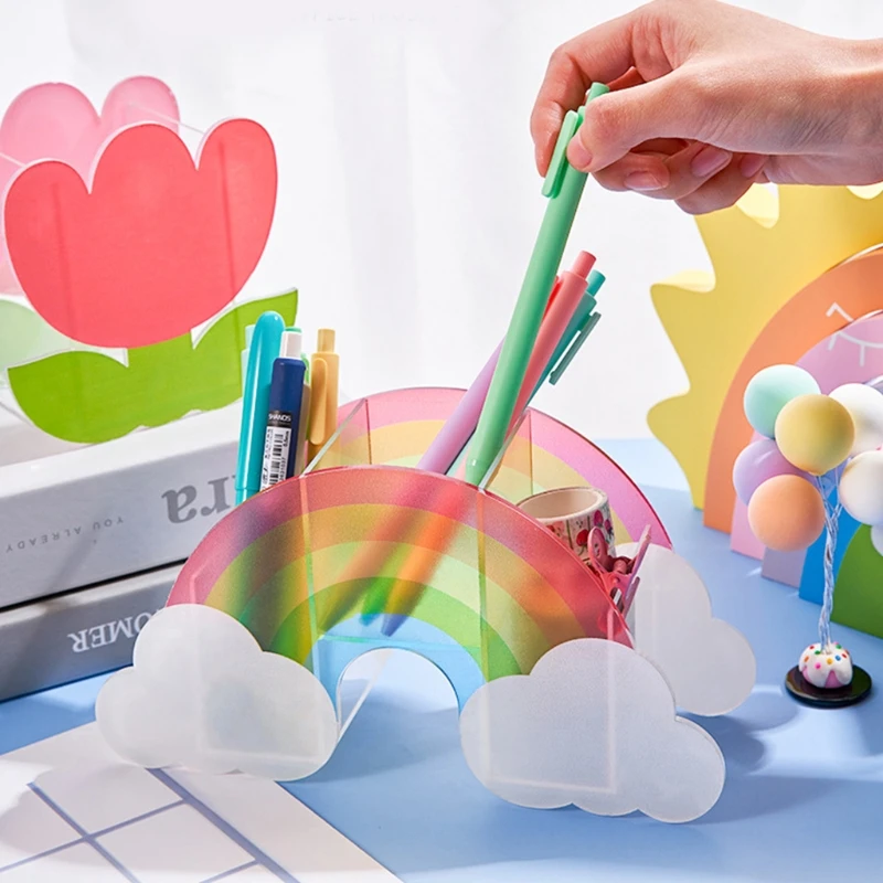 Акриловый держатель для ручек в форме радужного кактуса милый пенал с