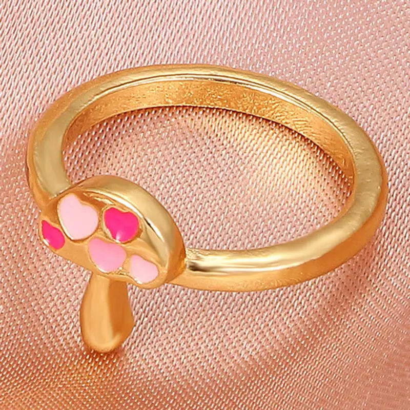 

One Size Drop Oil Mushroom Rings for Women Girls Korean Style Love Heart Finger Ring Party Jewelry Accessories Gifts Wholesale