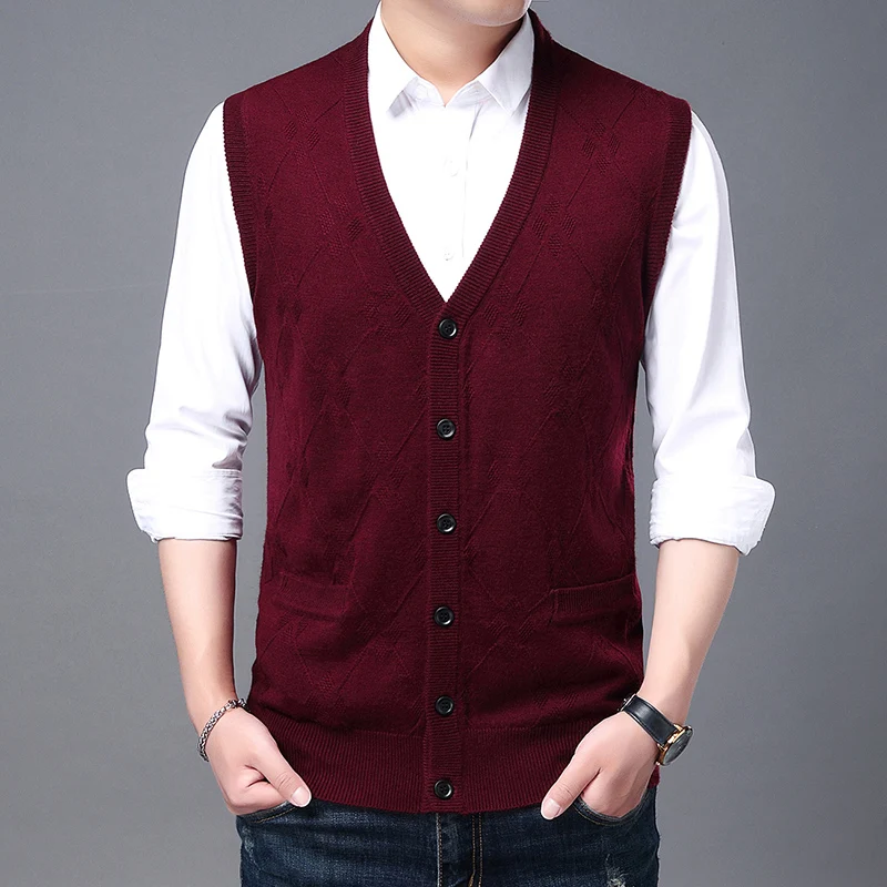 2023 New Autum Fashion Brand Knit Sweater Vest Cardigan Mens V Neck Korean High Quality Cool Woolen Casual Winter Mens Clothes