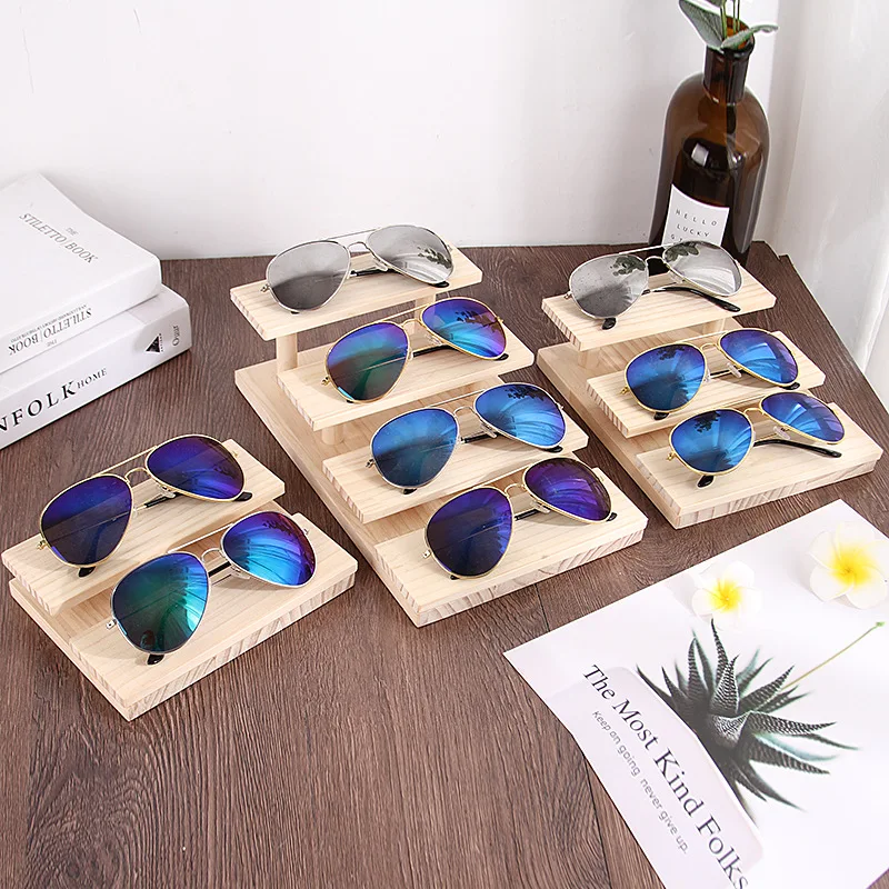 Solid wood 2/3/4 Layer Ladder Glasses Stand Glasses Shop Display Props Sunglasses Display Stand