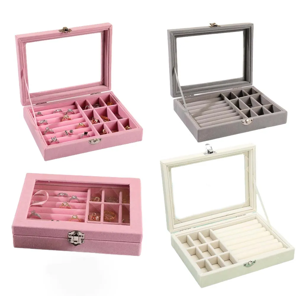 Portable Ring Earring Organizer Box Velvet Jewelry Display Tray Case Exquisite Jewellery Storage Holder For Travel