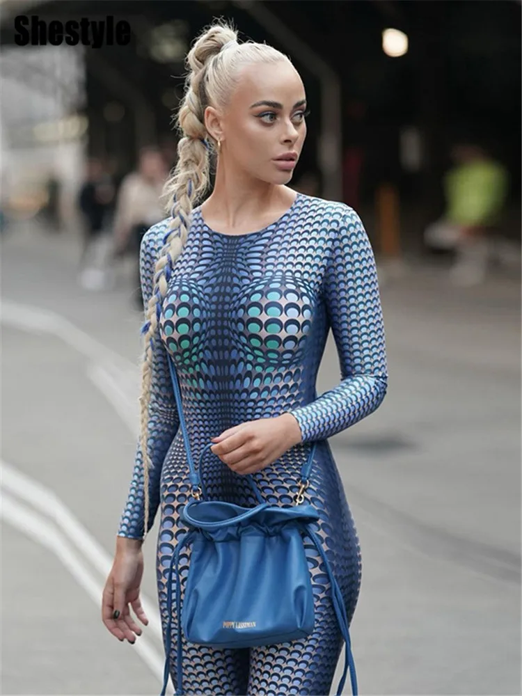 

Женский комбинезон в горошек Shestyle, Синий Облегающий спортивный костюм на молнии сзади, спортивные костюмы, брюки-карандаш, модные комбинезо...