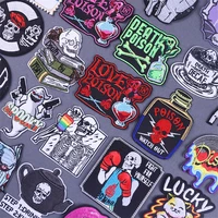 spooky embroidery patches thermoadhesive skeleton patch on clothes diy poison bottle fusible patches iron on backpack appliques