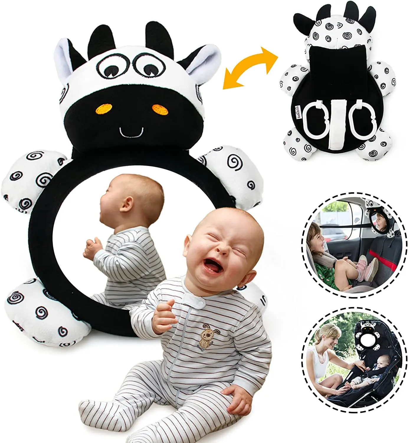 For Infant 0+ Months Baby Rear Mirror Hanging Squeaky Sensory Soft Rattle Baby Toys Activity Center For Play Kick