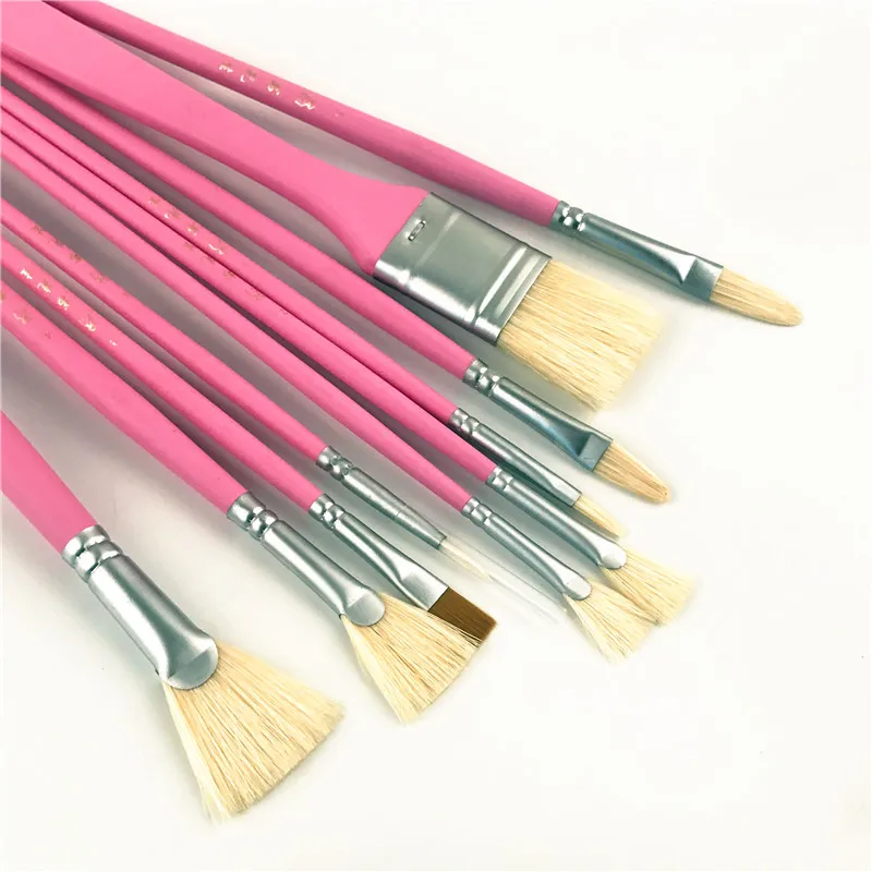 10 Nylon Wood Brushes Mixed Fan-shaped Pen Gouache Brush Hook Line Pen for Acrylic Oil Watercolor Art Supplies Tools