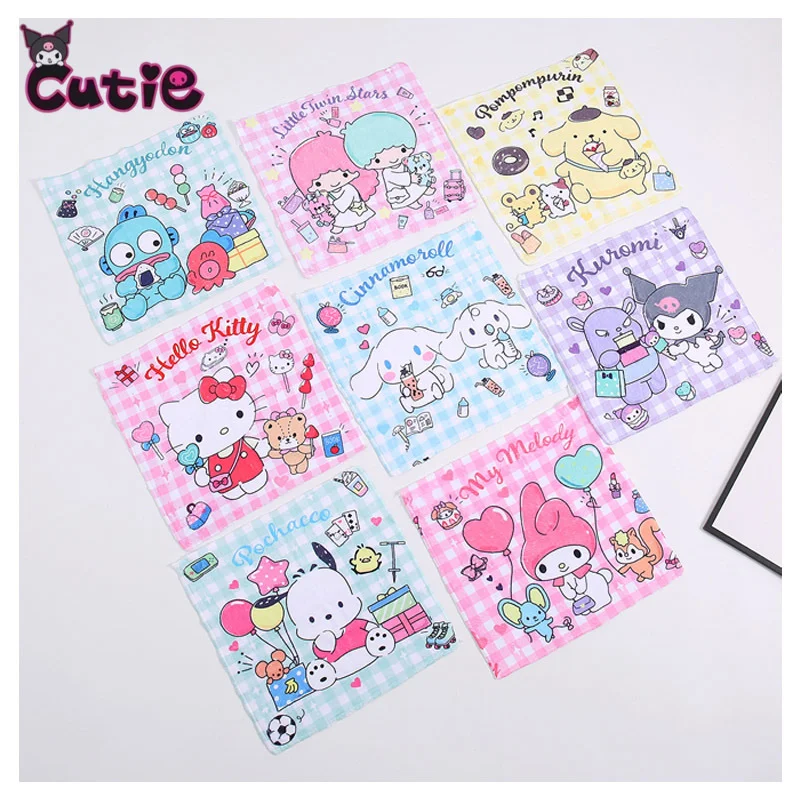 

Cute Cartoon Plaid Series Small Square Towel Sanrioed My Melody Kittys Cat Cinnamoroll Soft Face Towel Kawaii Portable Towels