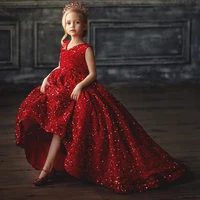red sparkly sequin toddler flower girl dresses v neck bling birthday costumes wedding photography gown customised drip shipping