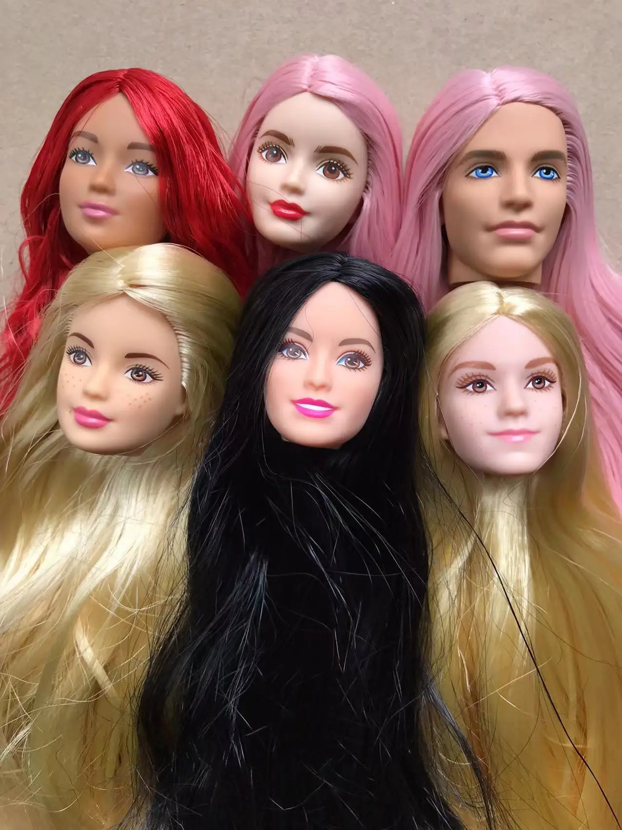 Ful Hair Doll Accessories Black Brown White Beige Skin Doll Heads Figures