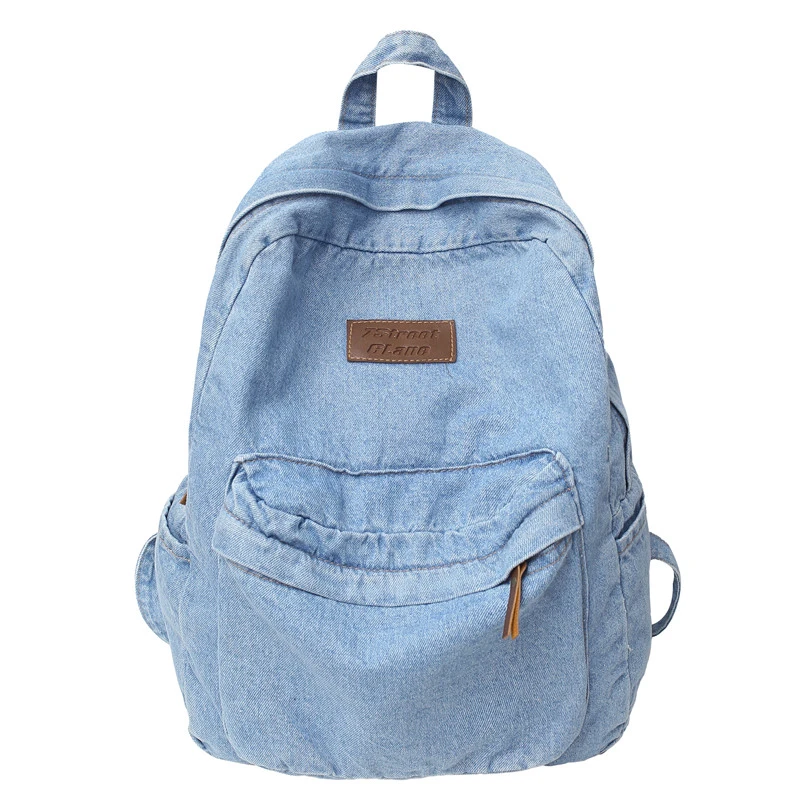 

Blue Denim Backpacks For Women 100 Cotton Unsex School Bags Solid Canvas Leisure Or Travle Bags