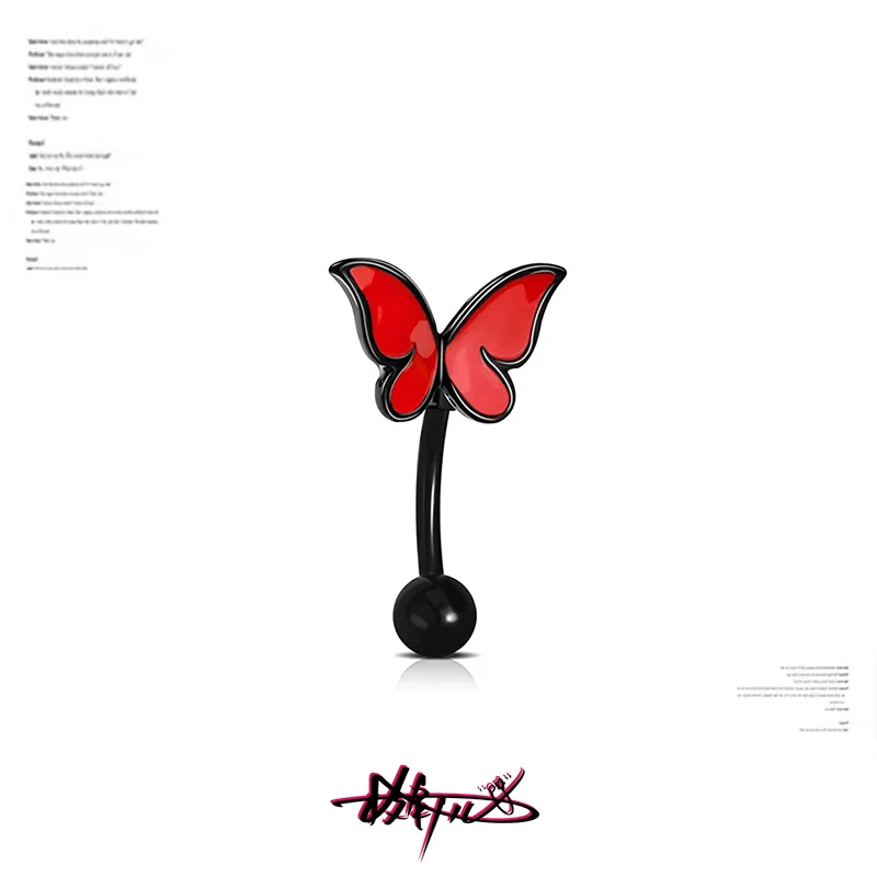 

Belly Navel Ring Red butterfly Workplace party Very light Shinning Punk rock Design brand Navel Ring Hang upside down