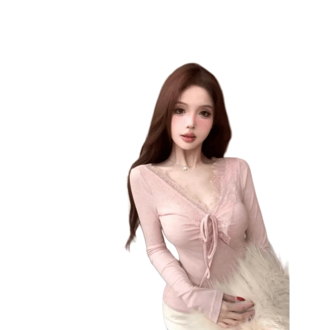 Нежная вязаная женская рубашка с кружевом и бантом на осень зиму Pure Desire Sle топ