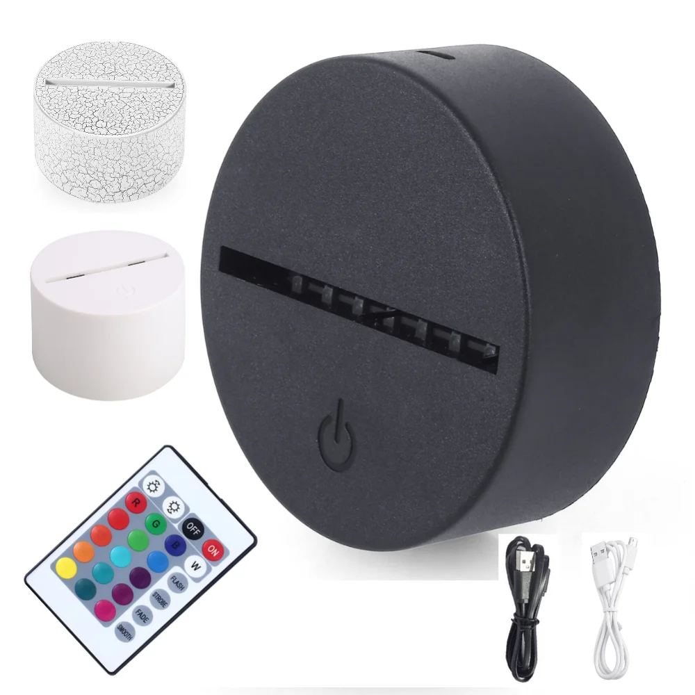 

Акриловая 3D светодиодная осветительная лампа, настольная оссветильник ная Ночная осветительная база, светодиодная осветительная лампа с регулируемой цветовой регулировкой из АБС-пластика с USB и дистанционным управлением, оптовая продажа аксессуаров