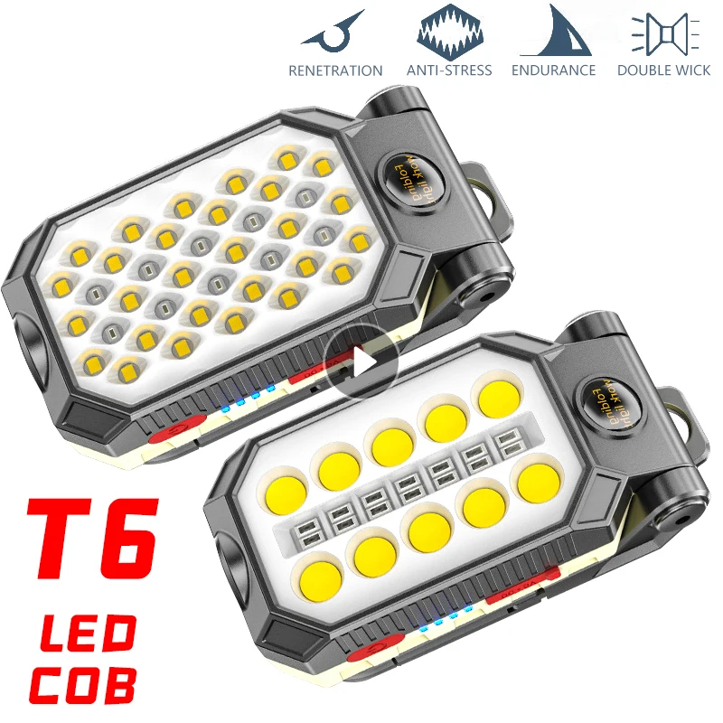 

Портативный светодиодный рабочий светильник COB, перезаряжаемая магнитная лампа, водонепроницаемый фонарь для кемпинга с магнитным дизайно...