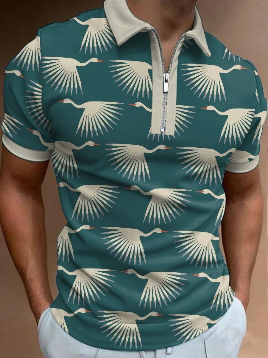 

Мужская рубашка-поло на молнии с 3D-принтом