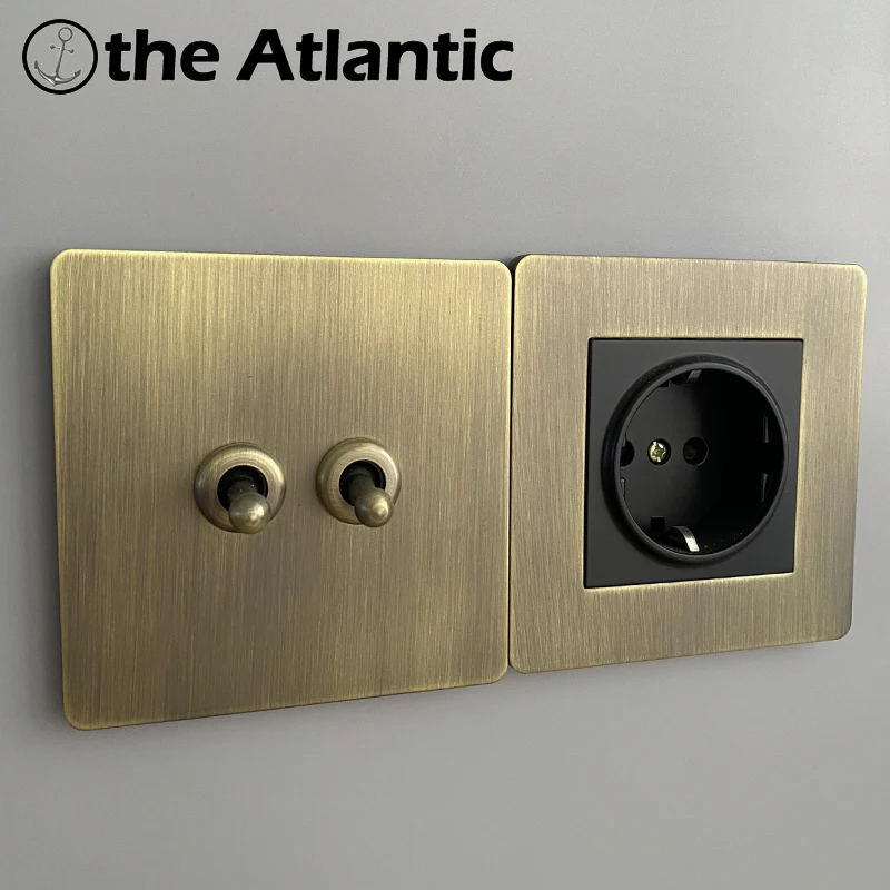 

Bronze Metal Panel Retro Switch EU France Power Socket With USB 10A Vintage Toggle Switch RJ45 TV Plug Switches and Socket