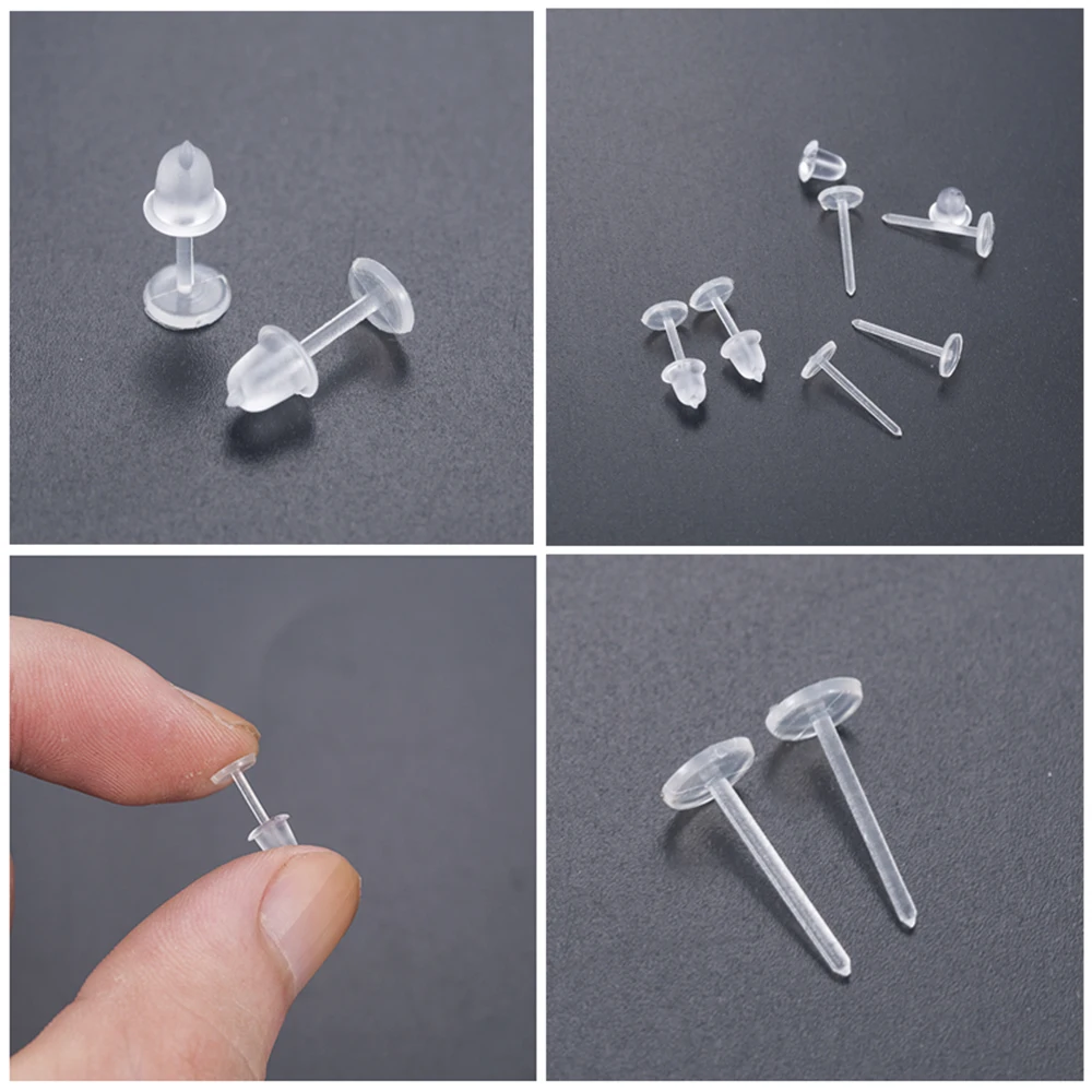 50/200 Pcs 3mm Invisible Plastic Soft Silicone Rubber Earring Base Pins Stud Earring Piercing Retainer for DIY Earring Findings