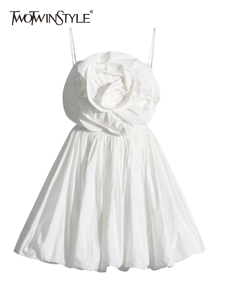 

TWOTWINSTYLE Patchwork Floral Dress For Women Square Collar Sleeveless High Waist Sling Dresses Female Summer Clothing Fashion
