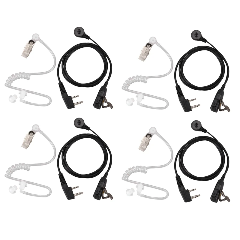 4X 2 Pin PTT MIC Headset Covert Acoustic Tube In-Ear Earpiece For Kenwood TYT Baofeng UV-5R BF-888S CB Radio Accessories