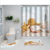 tropical ocean beach shower curtain set with non slip rugs toilet lid cover bath mat seaside seashell starfish bath curtains