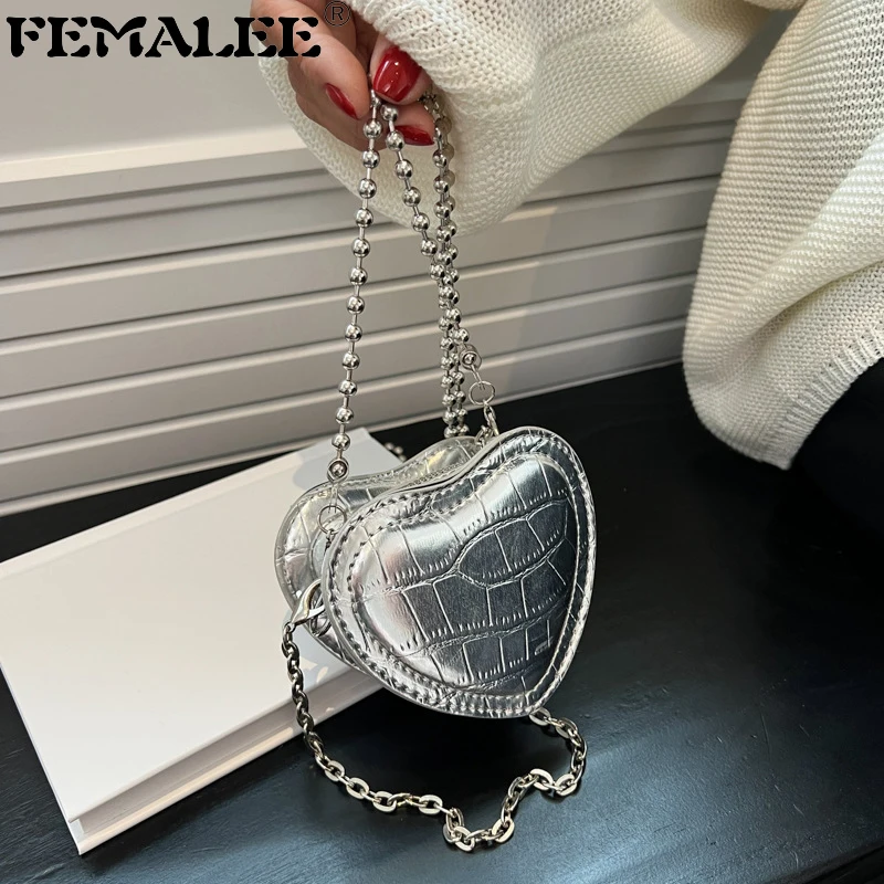 

Small Crocodile Keys Handbags Stone Pattern Designer Heart Shaped Chain Women Shoulder Messenger Purses Mini Brand Sac A Main