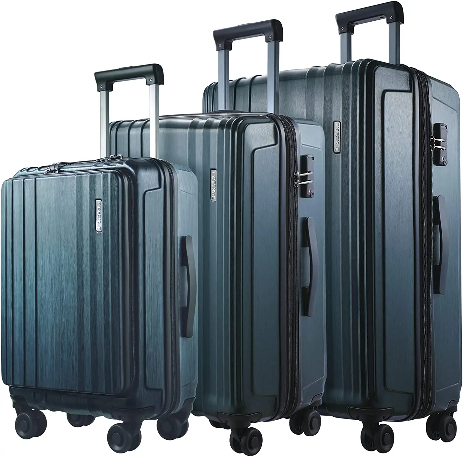 Set 3 Piece 21/24/28 Front Laptop Pocket&expandable Abs+pc Lightweight Hardshell Suitcase Spinner Wheels Tsa Lock Green
