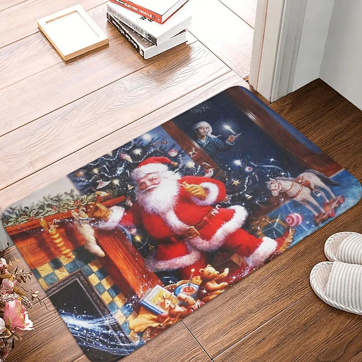 

Merry Christmas Bath Mat Santa Mask Christmas Kid Gift Xmas Red Truck Snow Doormat Kitchen Carpet Entrance Door Rug Home Decor