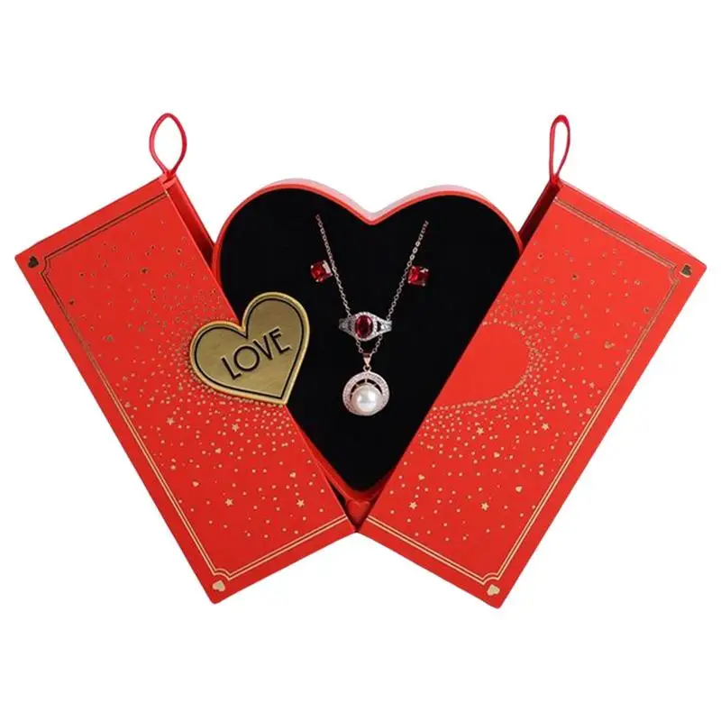 Gift Romantic Heart Necklace Pendant Box Small Jewelry Display Box For Proposal Engagement Wedding Valentine's Day