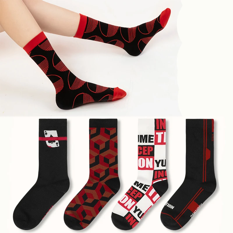 

Spring and Summer New Style Black Breathable Combed Cotton Tube Socks Casual Men's Socks Couple Socks