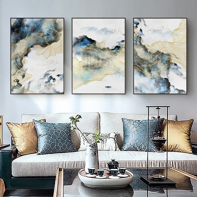 

Frameless New Chinese Style Living Room Decoration Painting Zen Ink Landscape Cloud and Mist Lucky Abstract Office Art