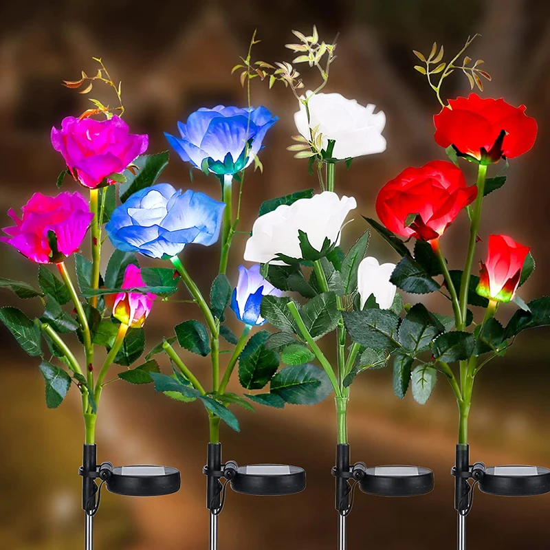 

3/5 Head Waterproof Solar Simulation Rose Flower Light LED Lights Flower Lawn Yard Garden Lamp Landscape Rose Light Home Decor