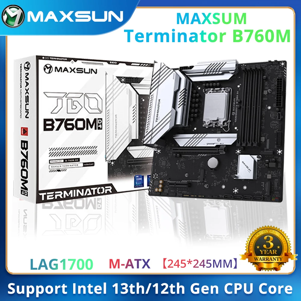 

MAXSUN Новый Терминатор B760M D4 материнская плата двухканальная DDR4 PCIE4.0 LGA1700 Поддержка Intel 12th/13th Core (12400F/13400F/13600)