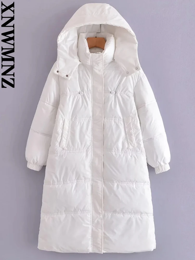 XNWMNZ 2022 Women Fashion Removable Hat Long Cotton Clothes Woman Retro Oversize Jackets Winter Warm Coat Female Chic Outwear