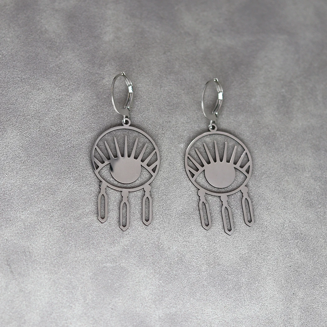 Женские серьги-кольца из нержавеющей стали с изображением сглаза