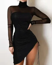 Mini robe noire en dentelle pour femmes, nouvelle collection printemps 2022, cordon latéral, Mini robe, Slim Fit, sac, hanche, couture, robes noires  (2)