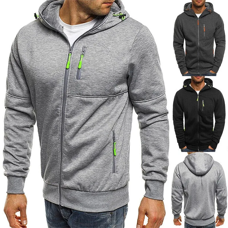 

Men's Casual Hooded Coat Spring Autumn Fitness Solid Color Zipper Sweatshirt Cardigan Jacket Outdoor Sports Men's Clothing M-4XL
