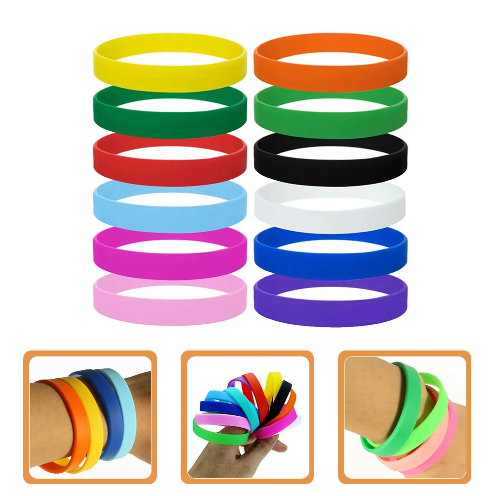 

12 Pcs Silicone Wristbands Kids Rubber Bracelets Party Blank Luminous Fluorescent Silica Gel Child