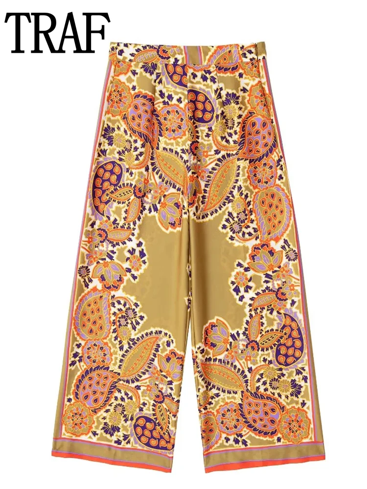 

Рубашка женская с принтом TRAF, винтажная блузка на пуговицах, с длинным рукавом, повседневная мешковатая уличная одежда, на лето