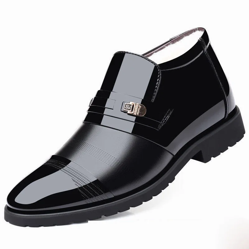 

Men Cotton Shoes Men Formal Leather Shoes PVC Solid Color Round Shape Plus Fleece Waterproof and Slippery Keep Warm Shoes EVA