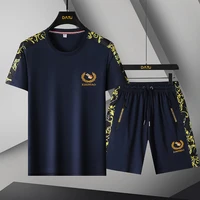 mens summer short sleeve sports suit fashion casual handsome embroidery mens personality matching short sleeve shorts suit