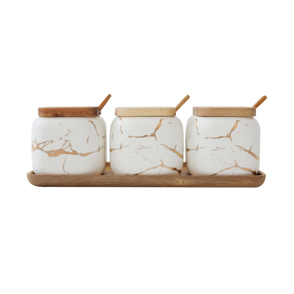 

Ceramic Sugar Bowls Seasonings Set Ceramic Bottles Salt Server Sugar Bowl Lid Seasoning Jar Set Tray Salt Box