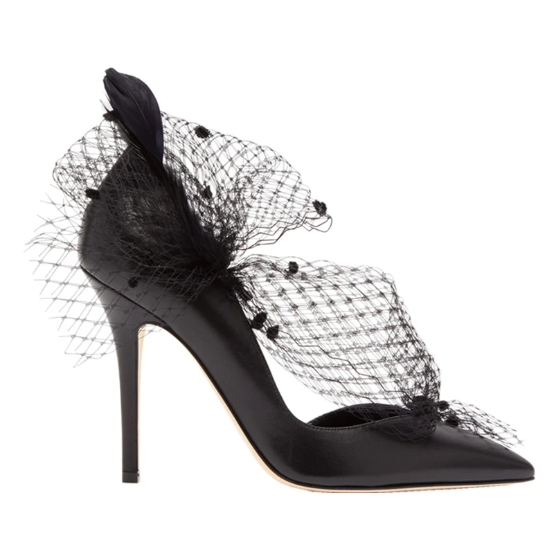 

Mesh Banquet Point Toe Pumps Women Stiletto Black Shoes Thin Heel Sandals Zapatos de Mujer Tacon Medio Elegantes Sandalias