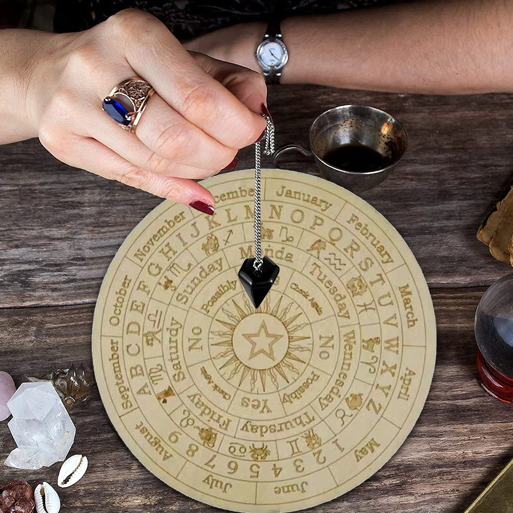 Wooden Divination Pendulum Game Board With Moon Star Divination Energy Carven Plate Healing Meditation Board Altar Ornaments