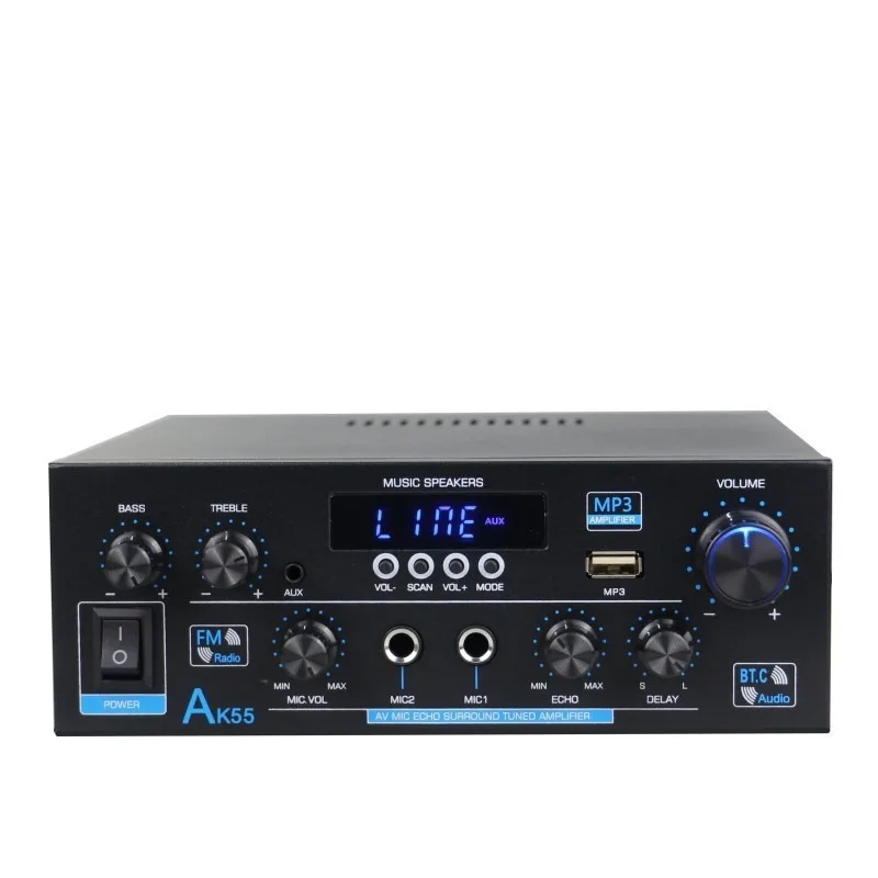 Фото AK55 2.0-канальный Bluetooth Hi-Fi усилитель мощности для домашней аудиосистемы (полочный усилитель) №1
