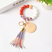 new is style silicone bead bracelet keychain american flag pu tassel card bag bracelet key ring