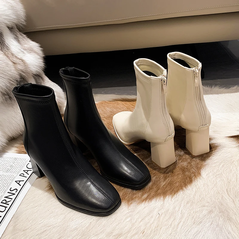 

Женские флисовые ботильоны, ботинки челси на высоком устойчивом каблуке, с круглым носком, на молнии сзади, 2023