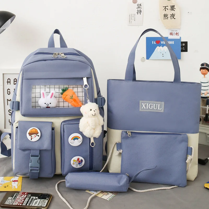 

High School Backpack 4 Piece Set Schoolbag Canvas Bags for Teenage Girl 2023 Backpack Travel Women Teen Student Bookbags