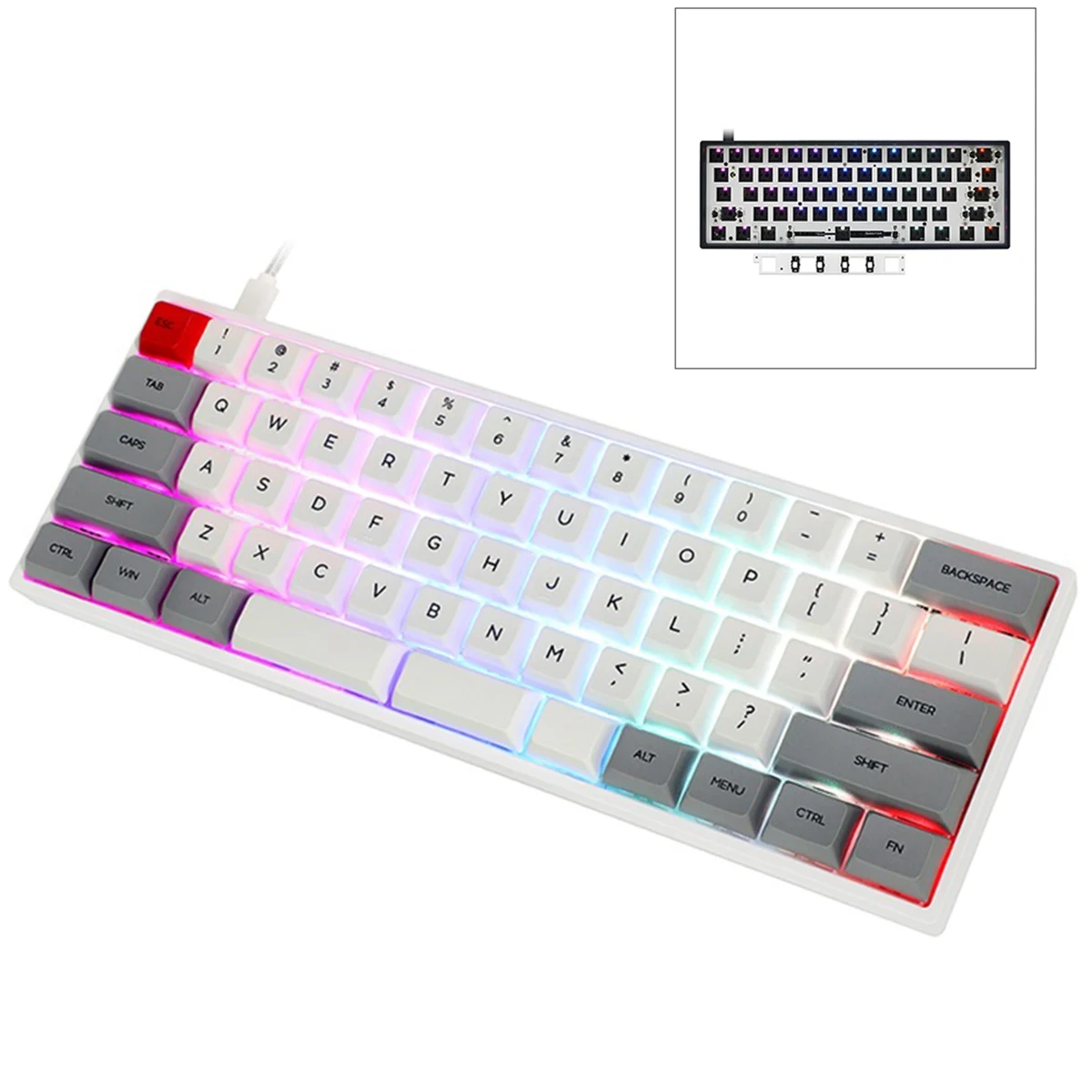 Механическая клавиатура Gk61X 60% Rgb переключатель светодиодов розетка для горячей